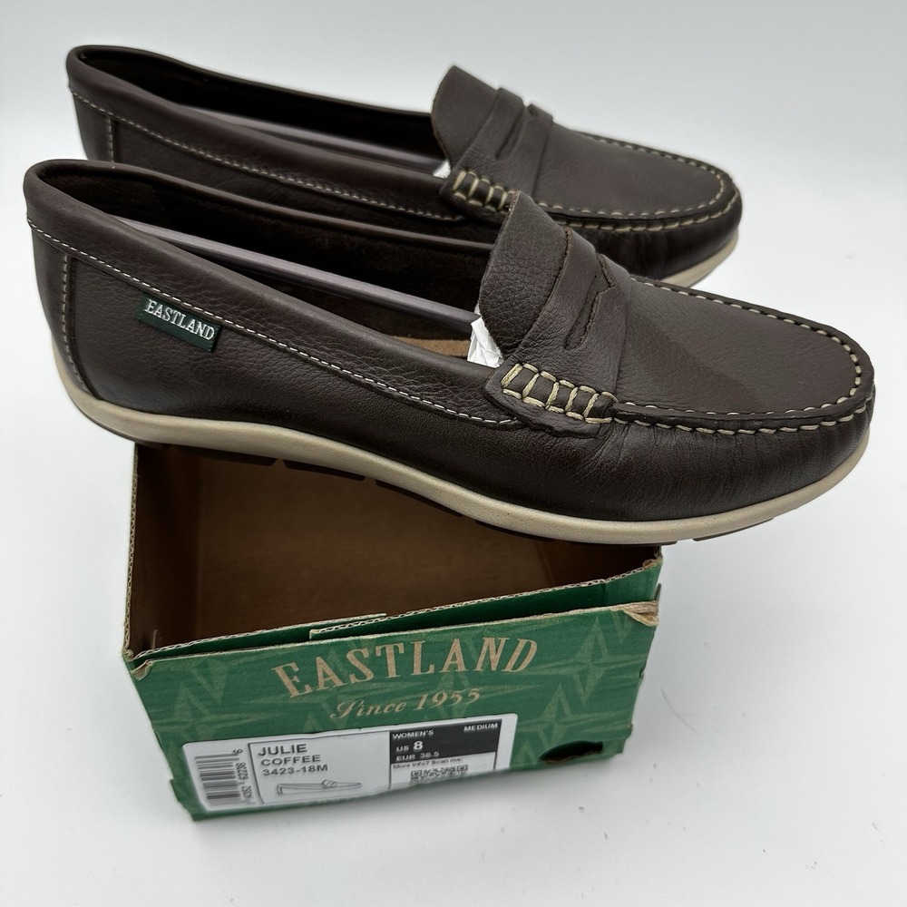 Eastland Julie Penny Loafers Women's US 8 Coffee Leather Moc‎ Toe Shoes